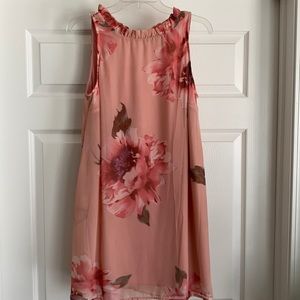 High neck pink floral sleeveless dress